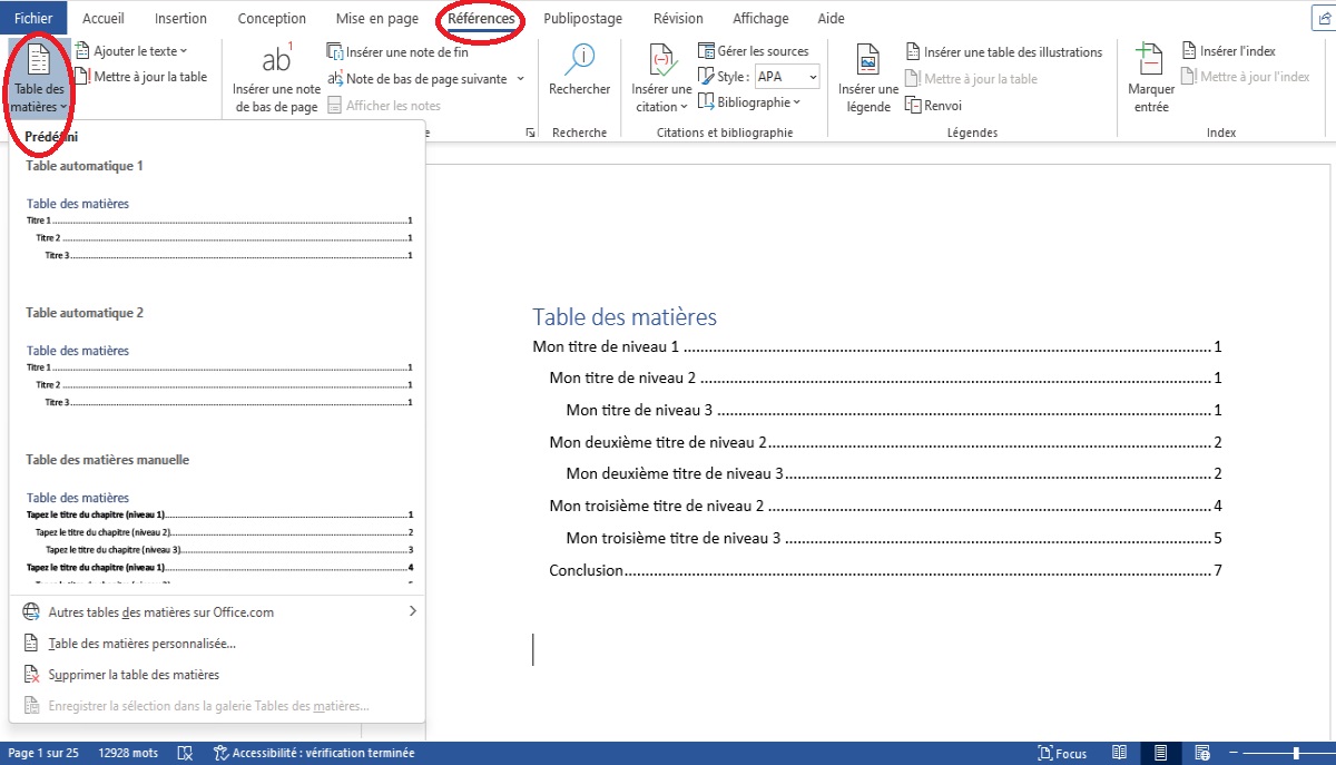 Comment faire un sommaire automatique dans Word