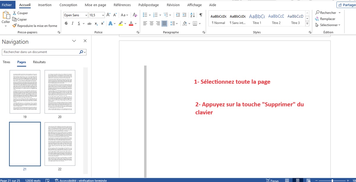 Supprimer une page blanche dans Word
